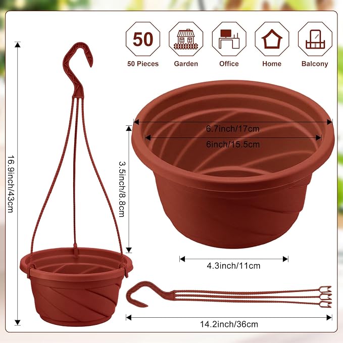 Tioncy 50 Pcs Plastic Hanging Planter Round Hanging Pot - Image 2
