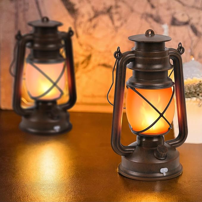 2 Pack Vintage Lantern Flickering Flame Rechargeable LED Retro Camping Lights 4 - Image 7