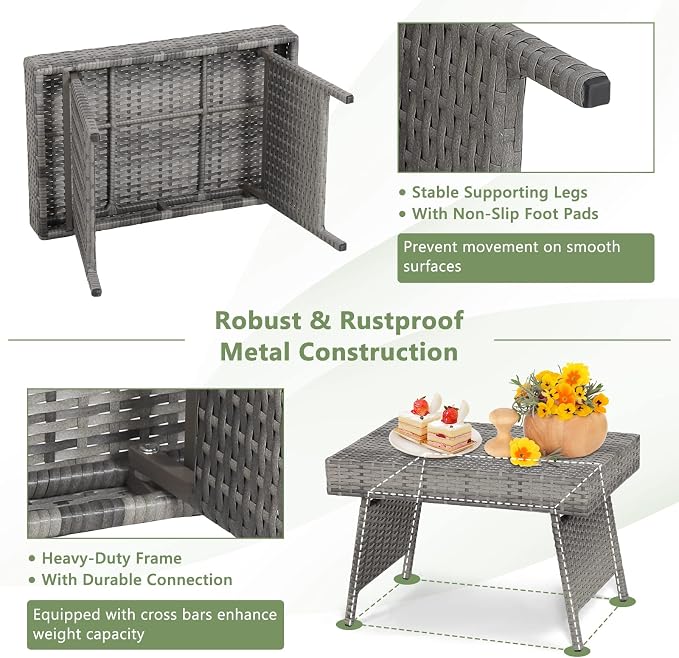 LDAILY Outdoor Side Table, Portable Wicker Coffee Table - Image 6
