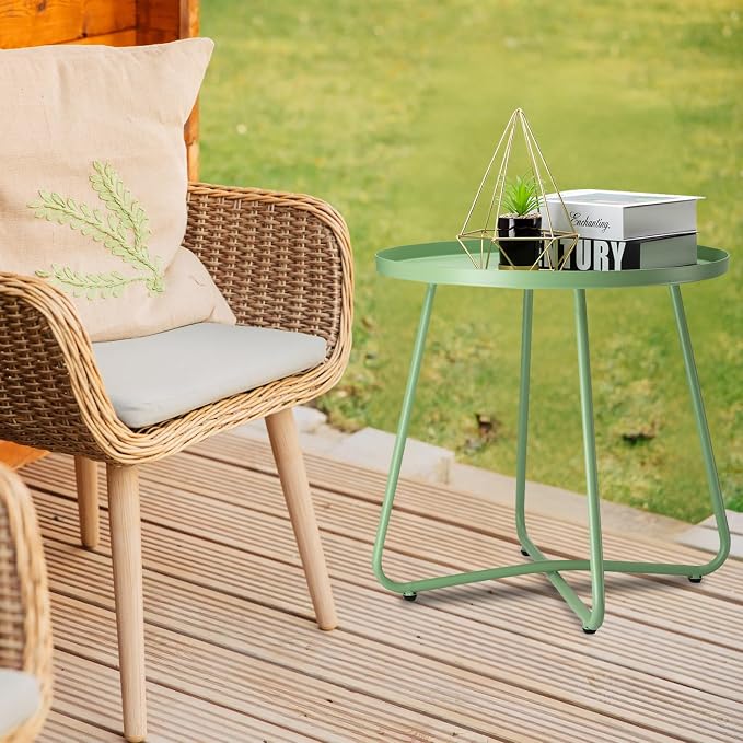 danpinera Outdoor Side Tables, Weather Resistant Steel Patio Small Round - Image 2