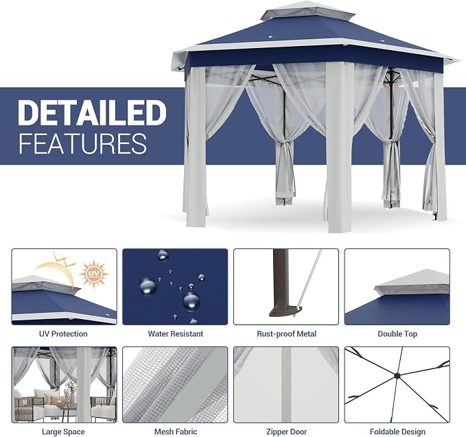 GAOMON Heavy Duty 13x13ft 6-Sided Pop-Up Gazebo Tent – Double Vented Roof - Image 4