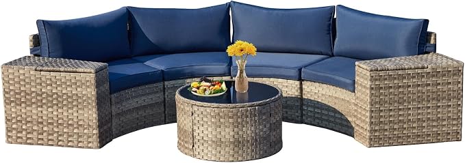 ECOTOUGE 7 Piece Outdoor Half Moon Furniture, Wicker Patio Sectional by ECOTOUGE