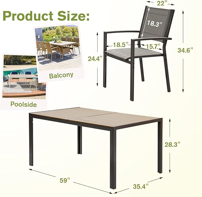 Homall Patio Dining Set 7 Pieces Outdoor Furniture - Image 7