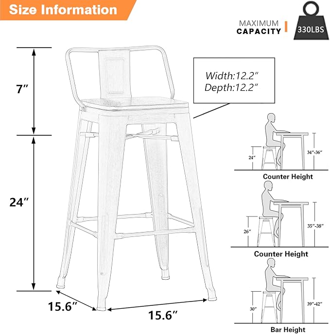 Yongchuang 24" Metal Barstools Set of 4 Counter Bar Stools - Image 3