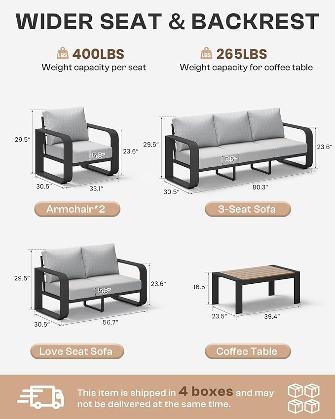 Aluminum Outdoor Sofa Bistro Set, Oversized Patio Conversation Sets Widened - Image 9