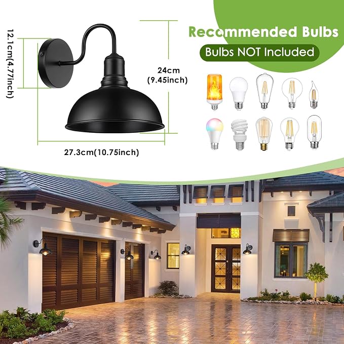 Outdoor Wall Sconce, 2 Pack Exterior Waterproof Farmhouse Barn Light Fixture - Image 2