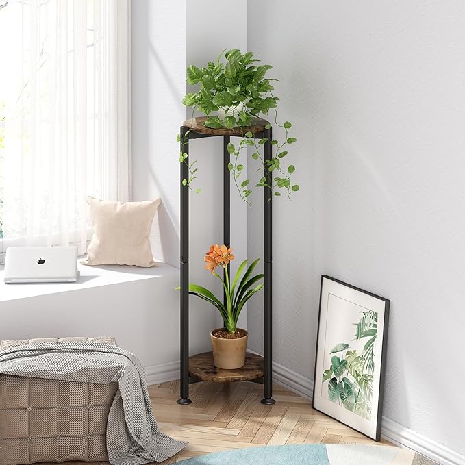 Plant Stand Indoor Corner Tall 2 Tier Metal Modern Flower Storage Plant Shelf - Image 4