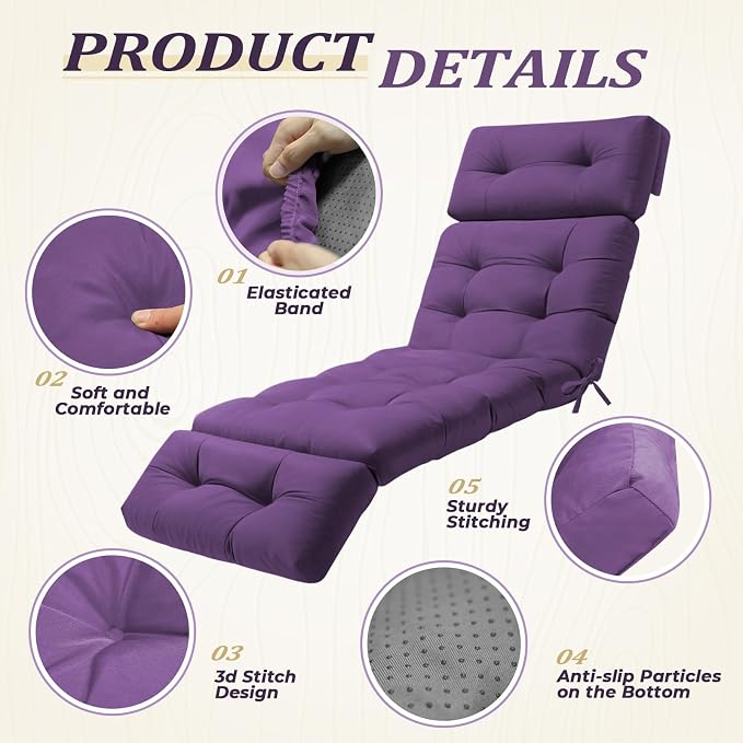 Waterproof Long Lounger Chair Cushion Outdoor Chaise Lounge Chair Cushionswith - Image 5