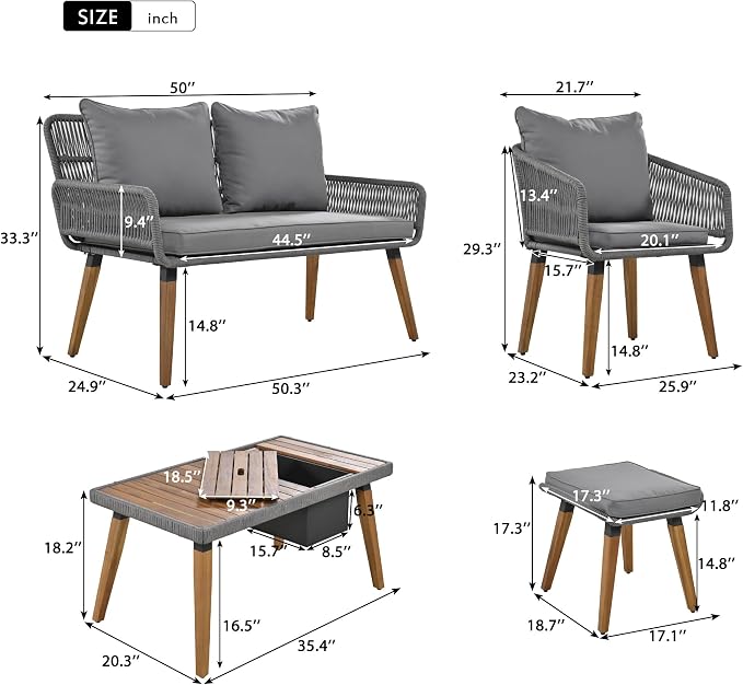6-Piece Rope Patio Furniture Set, Outdoor Furniture - Image 3