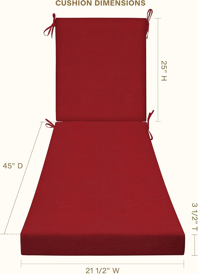 Honeycomb Outdoor Heritage Chaise 21.5 x 70, Textured Solid Imperial Red Chaise - Image 4