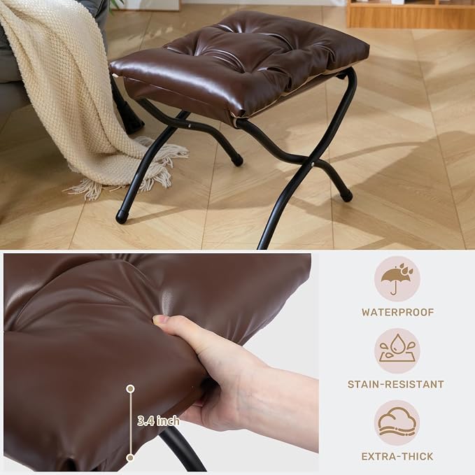 HollyHOME 15" H Folding Footrest Stool, Upholstered Foldable Ottoman - Image 4