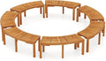 Tangkula Outdoor Curved Bench, Acacia Wood Fire Pit Bench w/Slatted Seat by TANGKULA