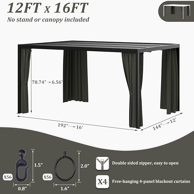 Gazebo Universal Replacement Privacy Curtain, 4-Panels Sidewall Curtains - Image 2