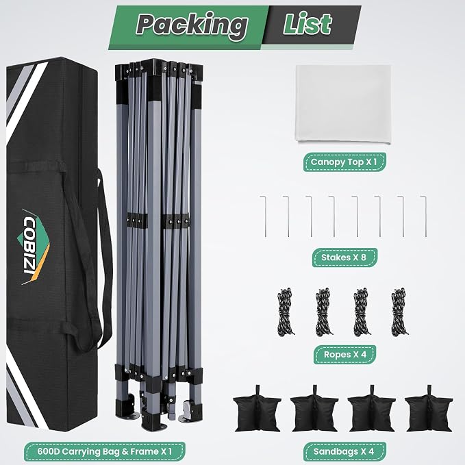 COBIZI 10x10 Pop Up Canopy Tent Without Removable Sidewalls, One Push Party - Image 7