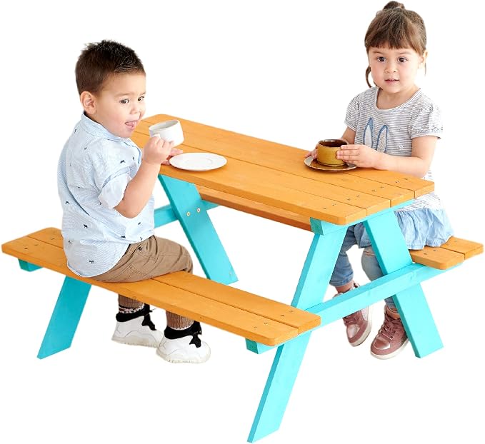 Teamson Kids - Wooden Outdoor Child Children Kids Picnic Table & Chair Bench - Image 2