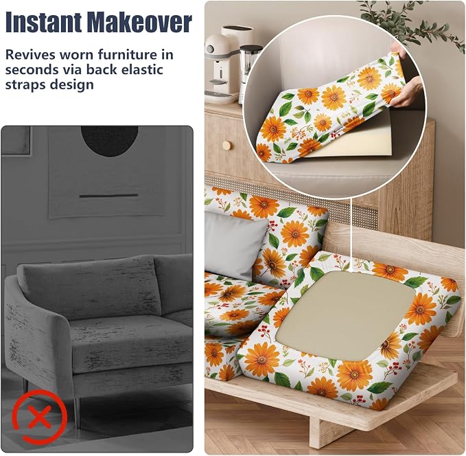 8Pcs Square Large + Rectangle Stretch Patio Cushion Covers, Couch & Sofa - Image 5