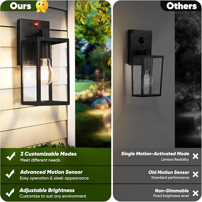 Upgraded Motion Sensor Outdoor Wall Light, 10.6” Small Dusk to Dawn Porch Light - Image 2