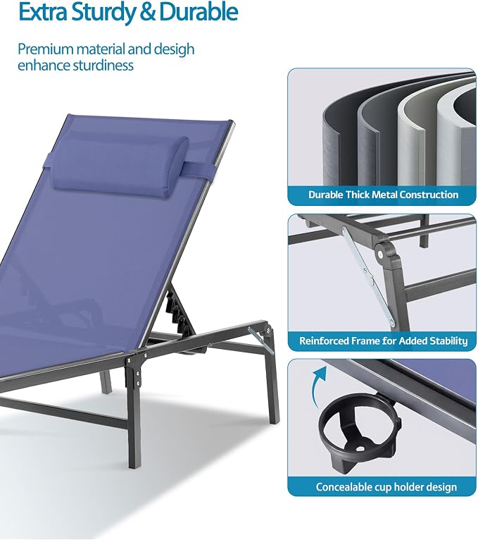 4 Pack Foldable Chaise Lounge Chair - Image 6