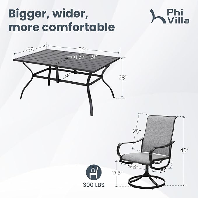 PHI VILLA Patio Dining Set for 6, Large Metal Table and 6 Outdoor Swivel Dining - Image 7