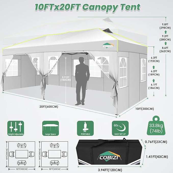 COBIZI 10x20 Pop Up Canopy Tent - Image 3