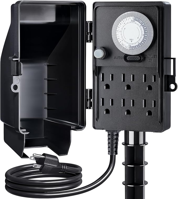 SURAIELEC Outdoor Power Stake, 24-Hour Mechanical Light Timer, Electrical Power by SURAIELEC