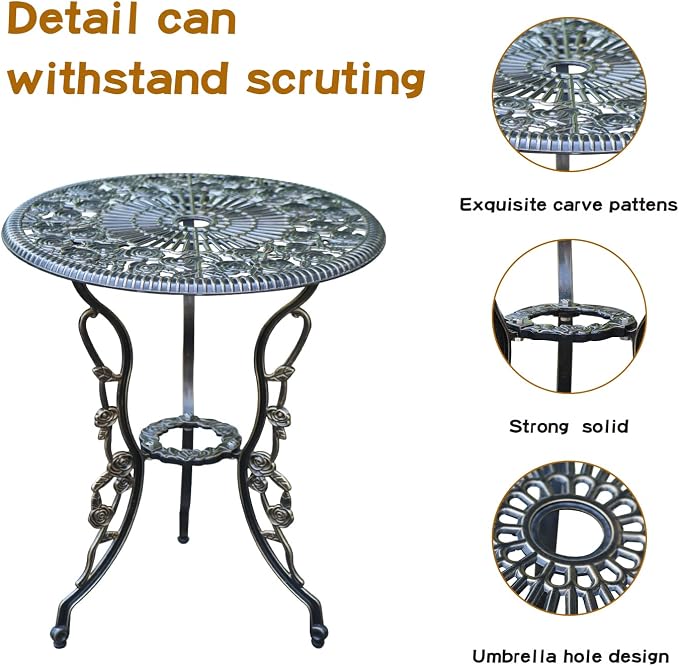 JARDIN DE CENTENNIAL Patio Bistro Set.Rust-Resistant Cast Aluminum Bistro Table - Image 4
