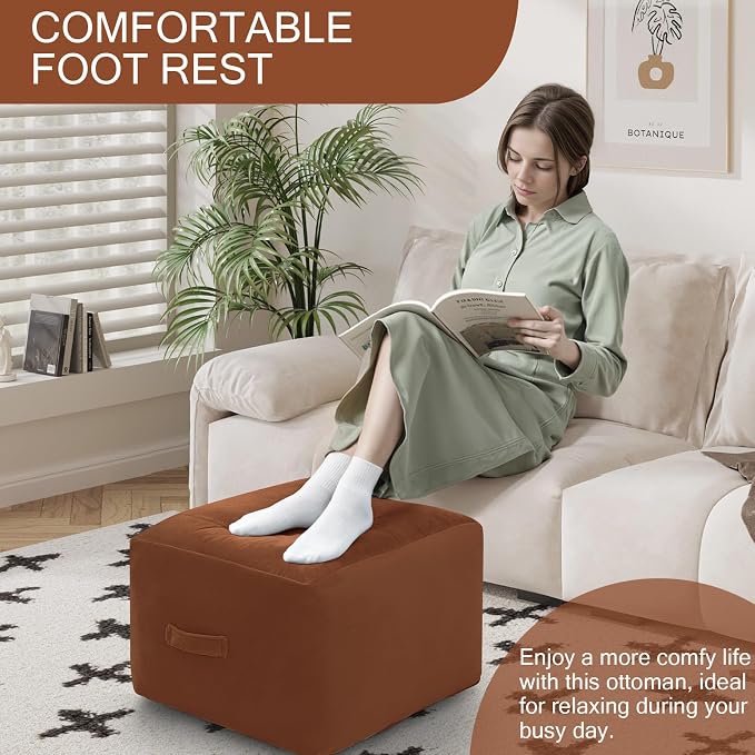 MeMoreCool Square Stuffed Pouf Ottoman Foot Rest, Floor Pouf Foot Stool - Image 6