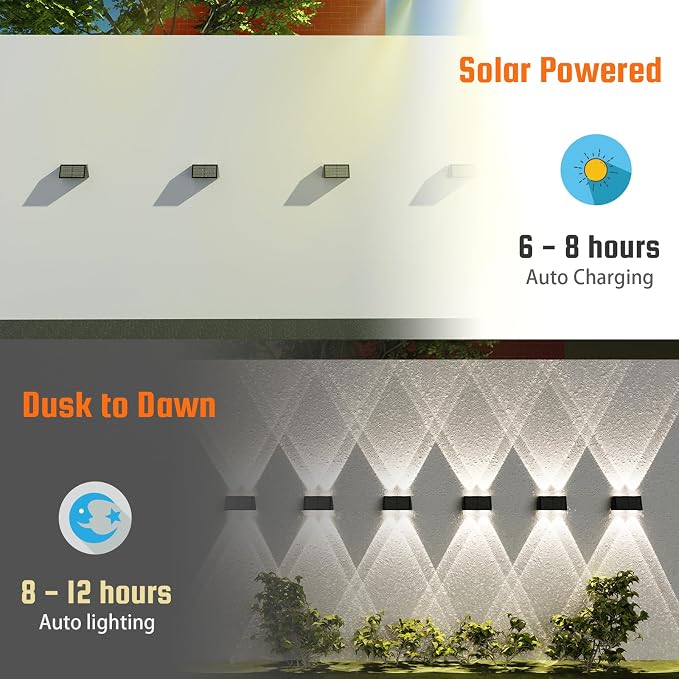 2-Pack Solar Fence Lights, Up & Down Lighting, 50LM/25LM Dual Brightness - Image 4