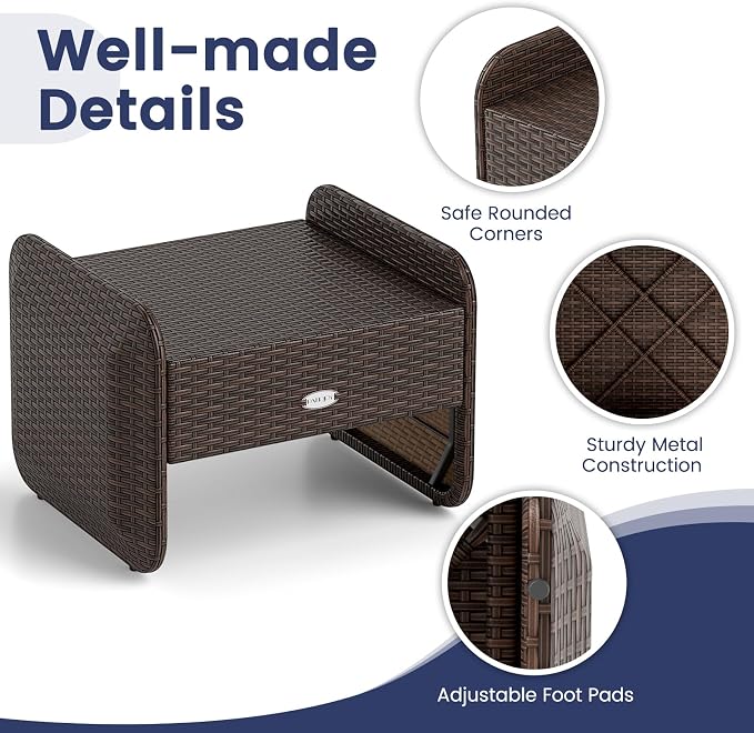 Tangkula 2 Pieces Patio PE Wicker Ottomans - Image 7