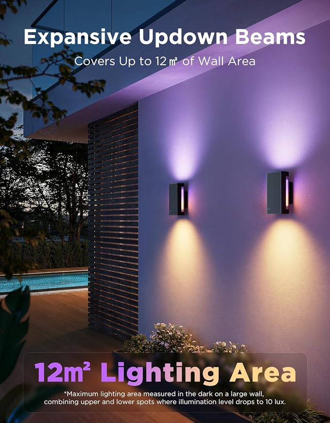 Govee Outdoor UpDown Wall Light, 2 Pack, 1200LM RGBICWW Smart Porch Lights - Image 3