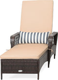 COSTWAY PE Rattan Chaise Lounge Chair, 6 Gear Adjustable Recliner by COSTWAY