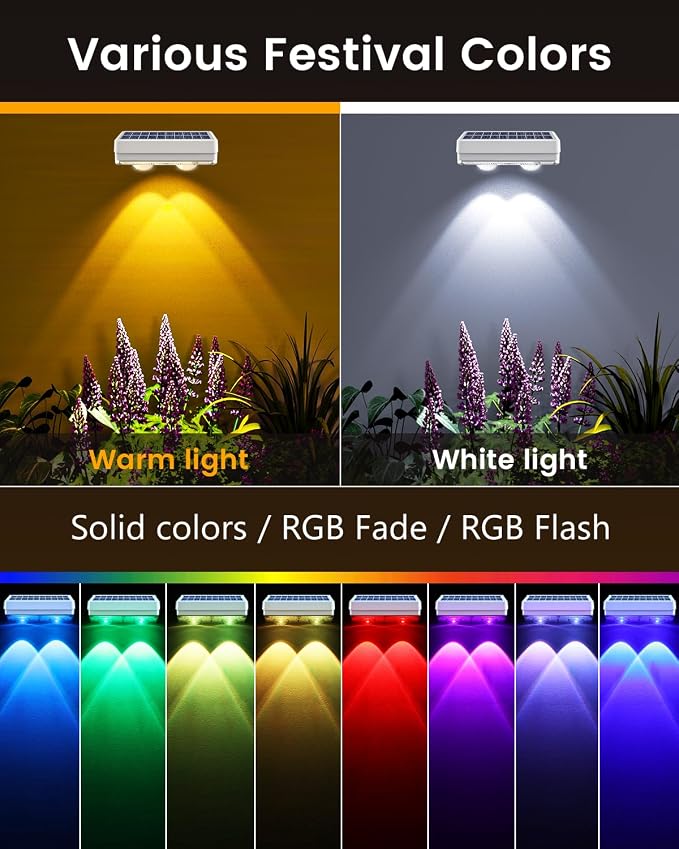 Solar Fence Lights Outdoor Waterproof, 80 Lumens Solar Lights - Image 3
