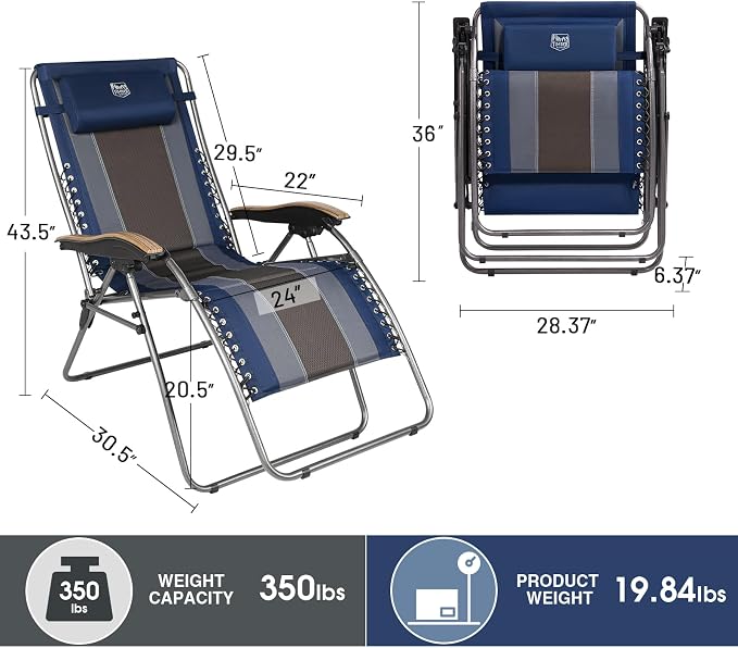 Timber Ridge Oversized Zero Gravity Chair, Padded Reclining Lounge Chair - Image 3