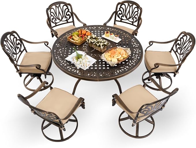 7-Piece Cast Aluminum Patio Furniture, Patio Dining Set by Unknown