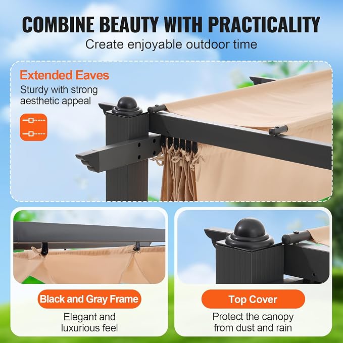 VEVOR 10'x13' Outdoor Retractable Pergola - Image 6
