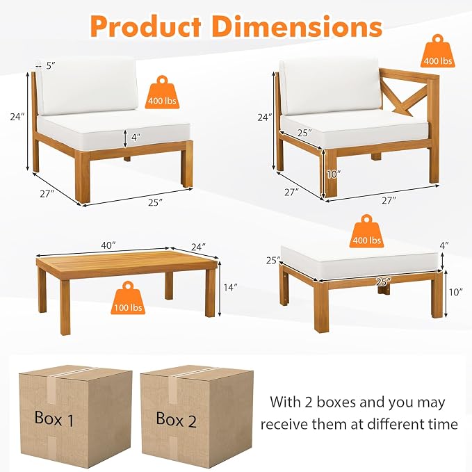 Tangkula 5 Piece Outdoor Conversation Furniture Set, Acacia Wood Sectional Sofa - Image 5