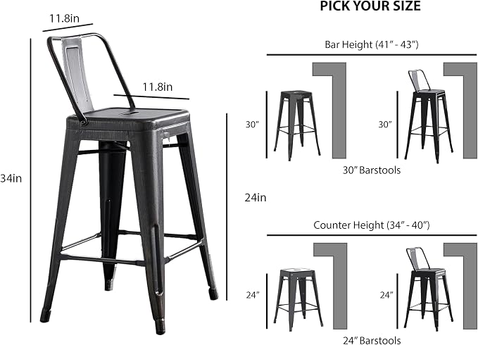 AC Pacific 24” Metal Barstool Set of 2 – Country Rustic Style - Image 3