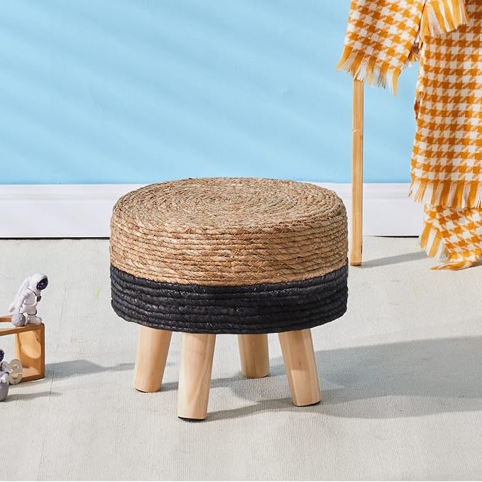 Cpintltr Ottoman Natural Seagrass Footrest Poufs Hand Weave Round Foot Stool - Image 7