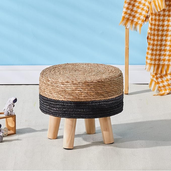 Wimarsbon Round Foot Stool Natural Seagrass Poufs Ottoman Hand Weave Footrest - Image 6
