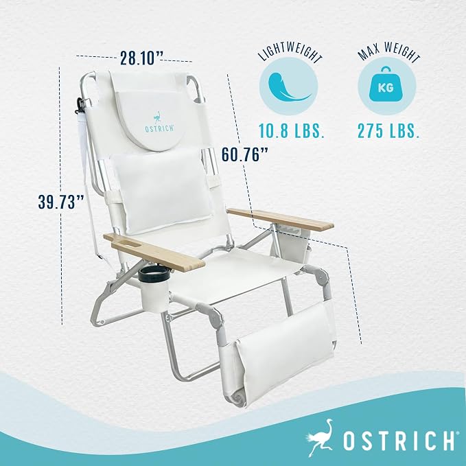 Ostrich Deluxe 3N1 Reclining Lounge Chair, Folding Outdoor Lounger and - Image 3