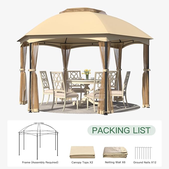 EROMMY Gazebos on Clearance 13 x 13 Ft 6 Sided, Outdoor Gazebo - Image 6