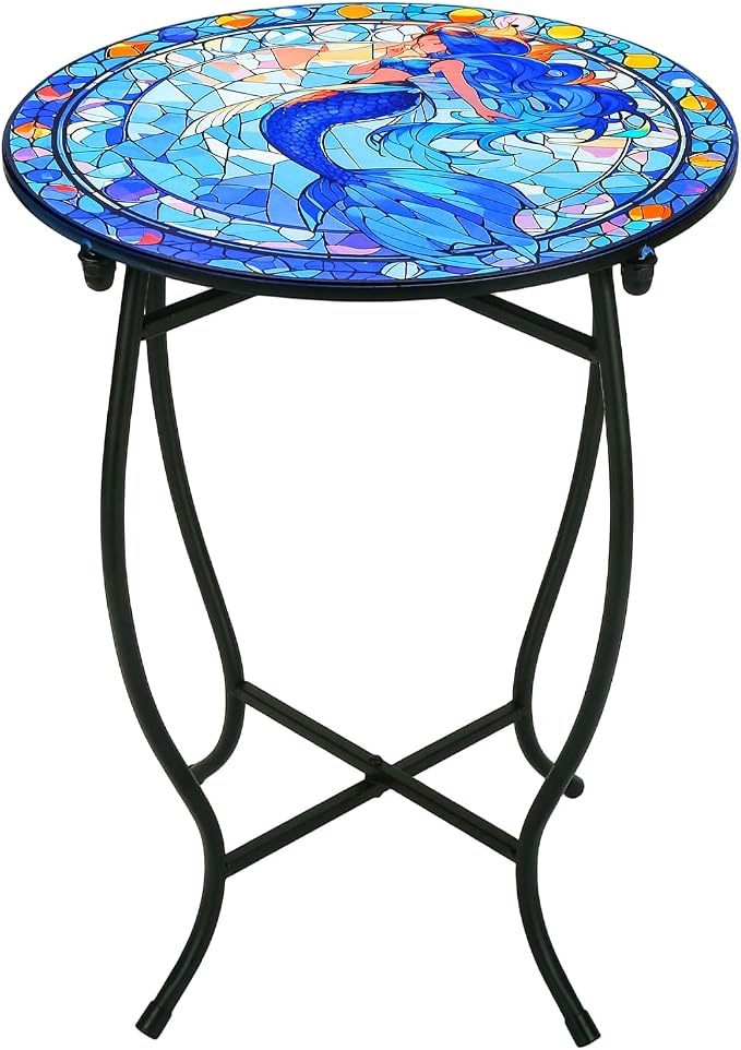 Indoor Outdoor Metal Round Side Table, 14 Inch Round Patio Coffee Bistro Table by Plant+Castle