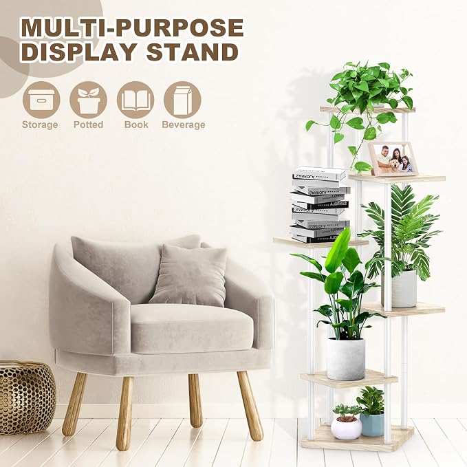 6 Tier Wood Tall Plant Stand Metal Rack Indoor, Planter Shelf Display Rack - Image 3