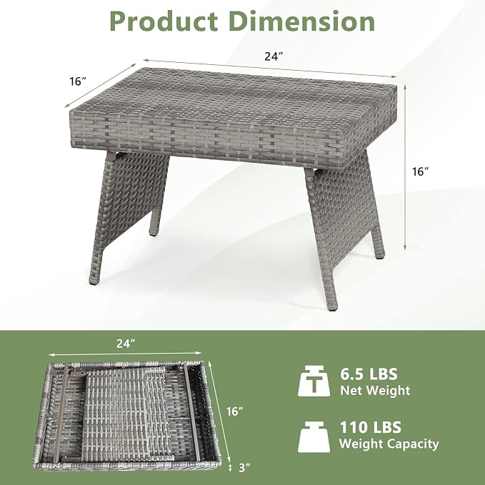 HAPPYGRILL Outdoor Wicker Table Folding Rattan Standing Coffee Side Table - Image 3