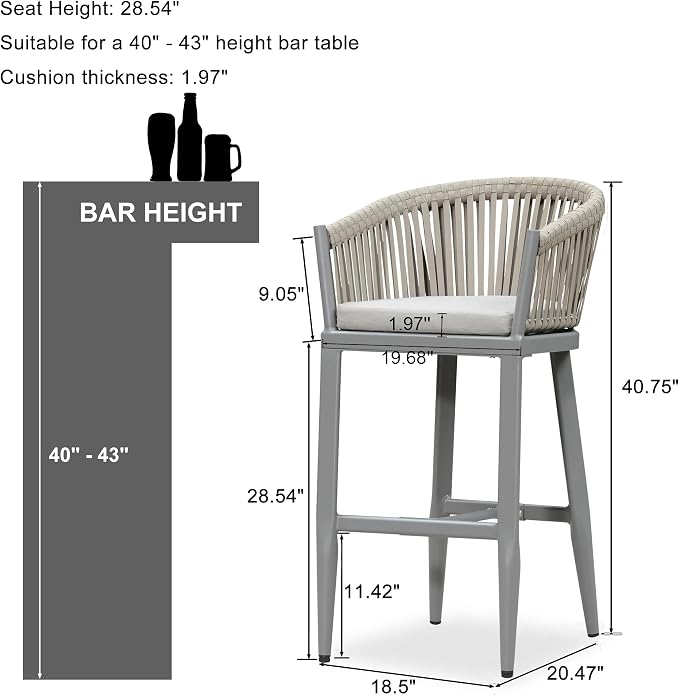 PURPLE LEAF Outdoor Bar Height Stools Set of 2 Patio Metal Modern Wicker Bar - Image 2