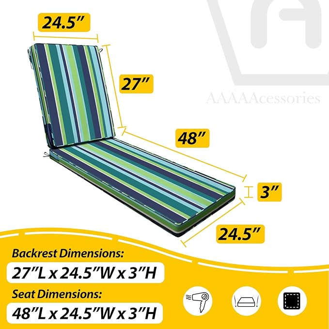AAAAAcessories Outdoor Chaise Lounge Cushions, Fade-Resistant, Waterproof Patio - Image 5