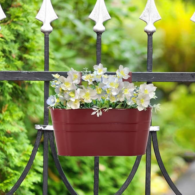 3 Pack Metal Railing Planters, 10.5" Oval Hanging Flower Pots - Image 6