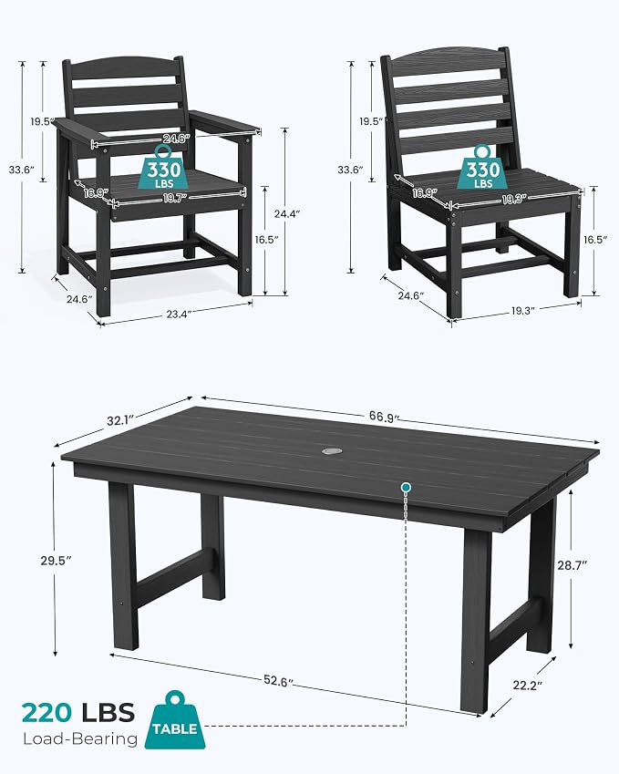 SERWALL Patio Dining Sets for 6 Person, HDPE Dining Set - Image 3