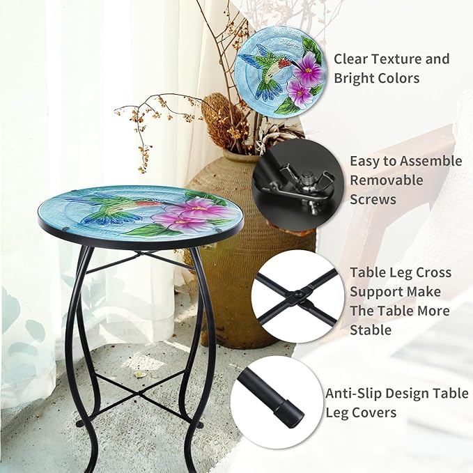 VCUTEKA Patio Side Table Outdoor Accent Table Small Mosaic Table Coffee Table - Image 5