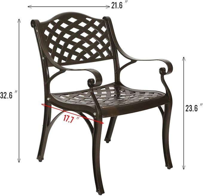 YUSING Outdoor Dining Chairs Set of 2, Cast Aluminum Metal Arm Chairs - Image 2